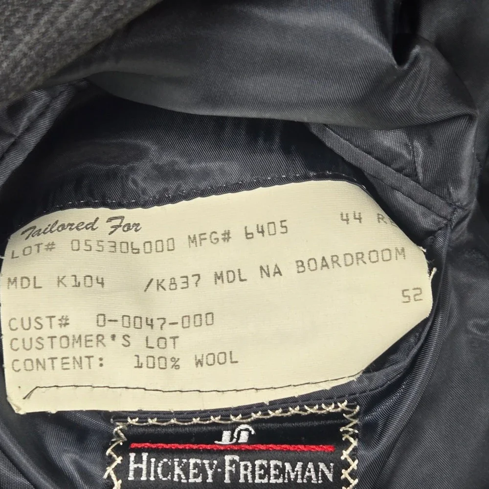 Hickey Freeman 44R Charcoal‎ Grey Micro-Pattern 100% Wool Boardroom 2-Piece Suit
